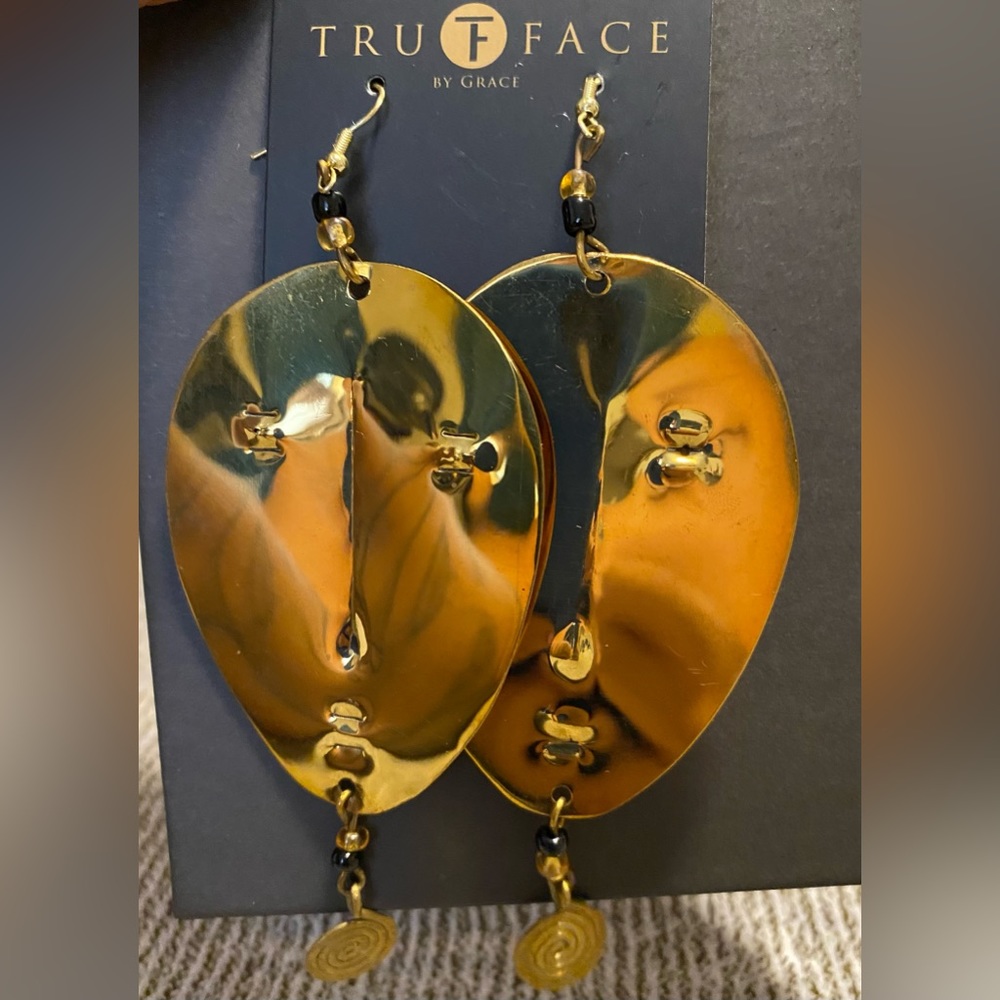 Medium Genuine Brass Face Mask Earrings